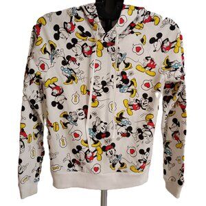 Disney Minnie & Mickey Mouse All-Over Print White Lightweight Hoodie Women’s S